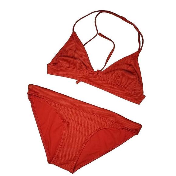 Xhilaration Ribbed Triangle Bikini Set Orange Size Large - Picture 1 of 9